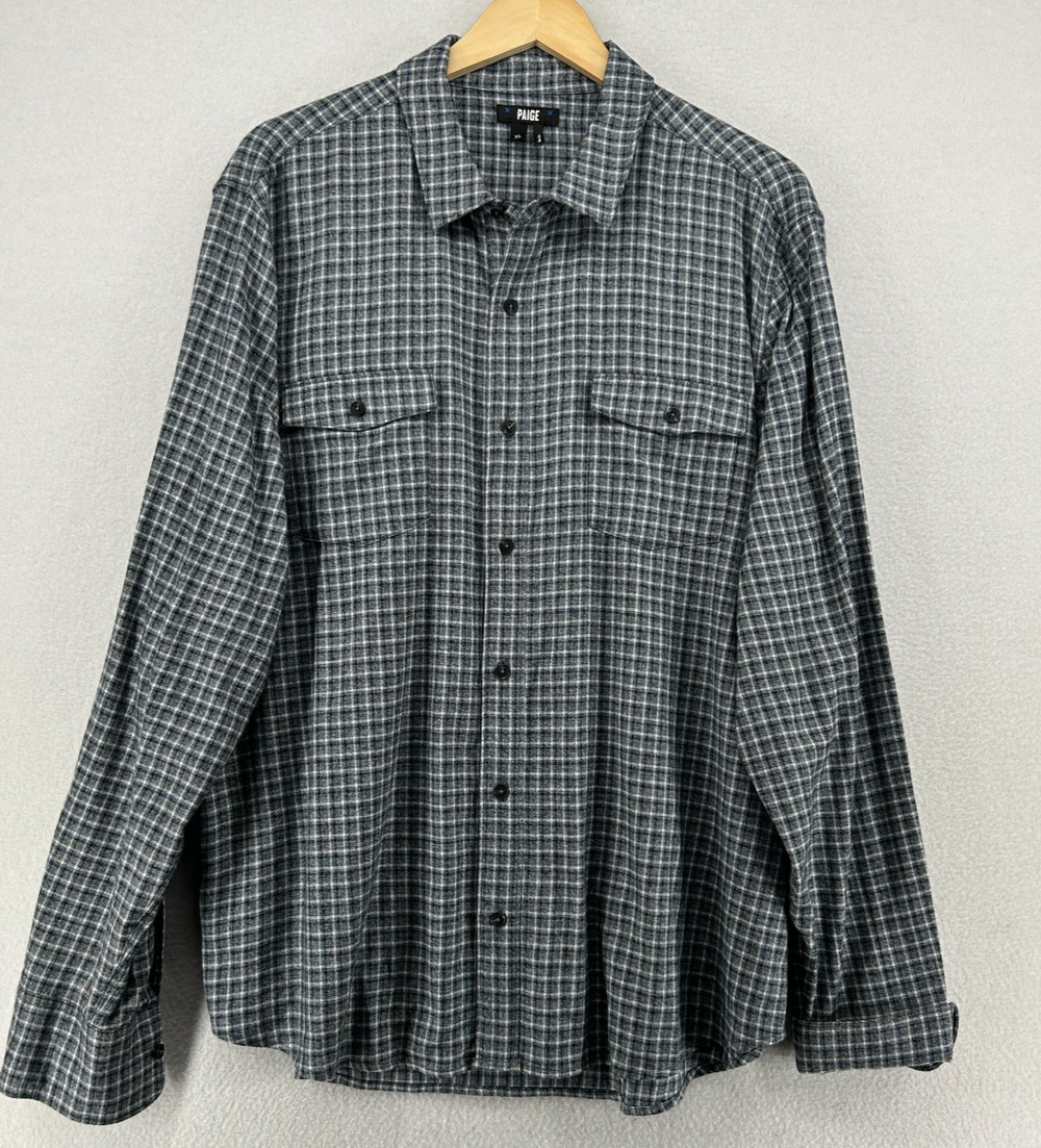 PAIGE Shirt Mens XL Flannel Plaid Utility Button Front Long Sleeve Gray